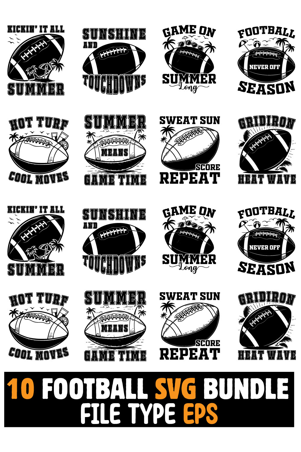 10 Summer Football SVG Bundle for T-Shirts pinterest preview image.