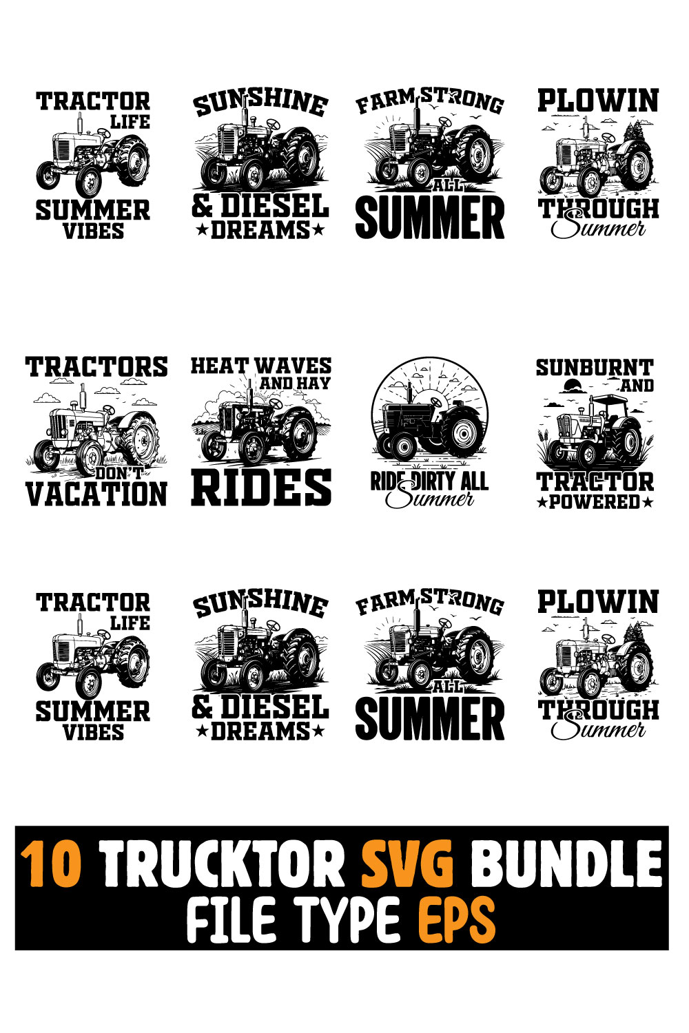 10 Summer Tractor SVG Bundle for T-Shirts pinterest preview image.