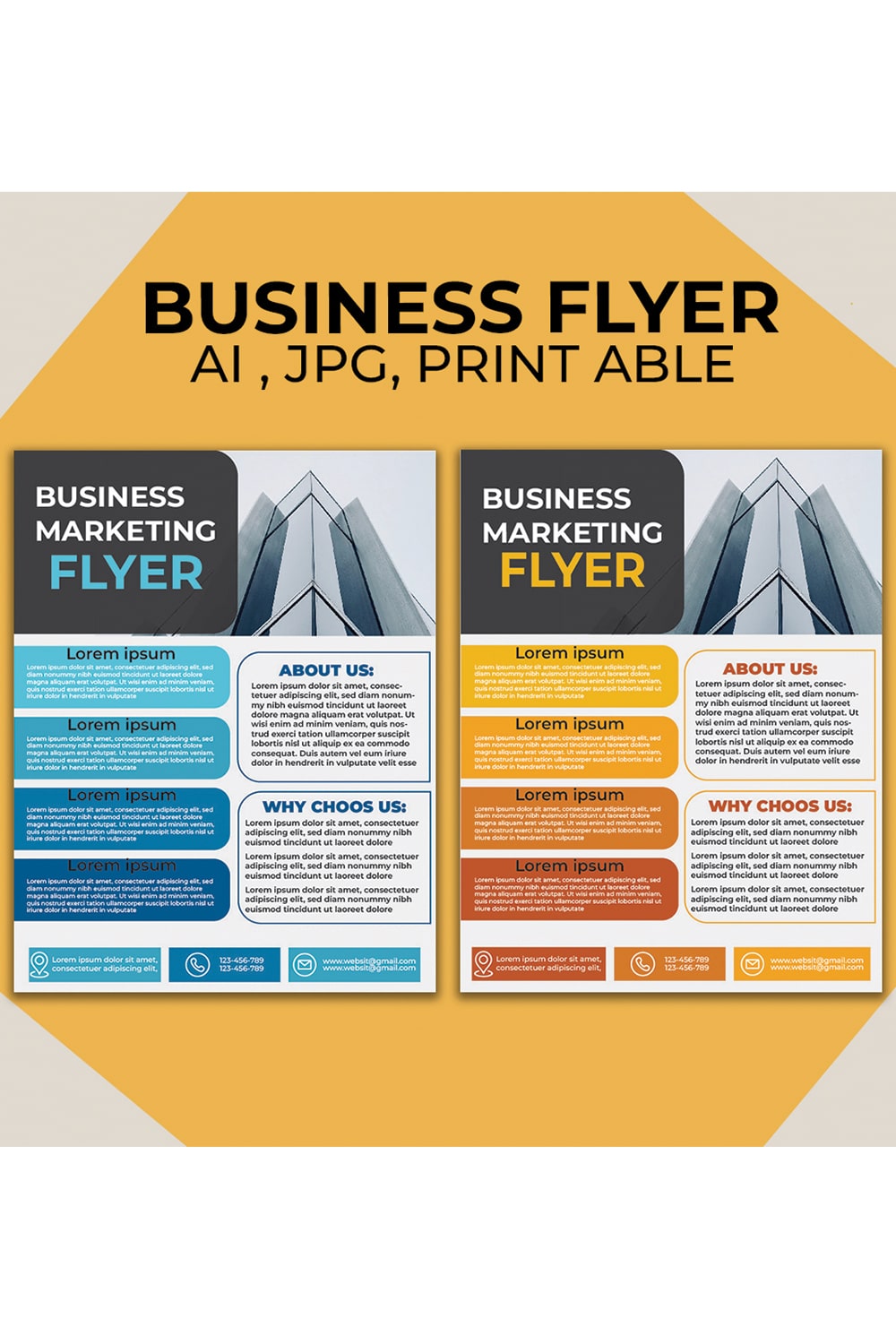 Business corporate marketing flyer Ai edit able print template design pinterest preview image.