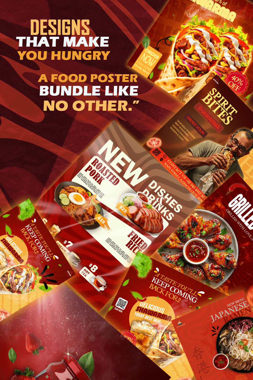 "100% Flavor 0% Boring Food Poster Master Bundle Now Available!": pinterest preview image.