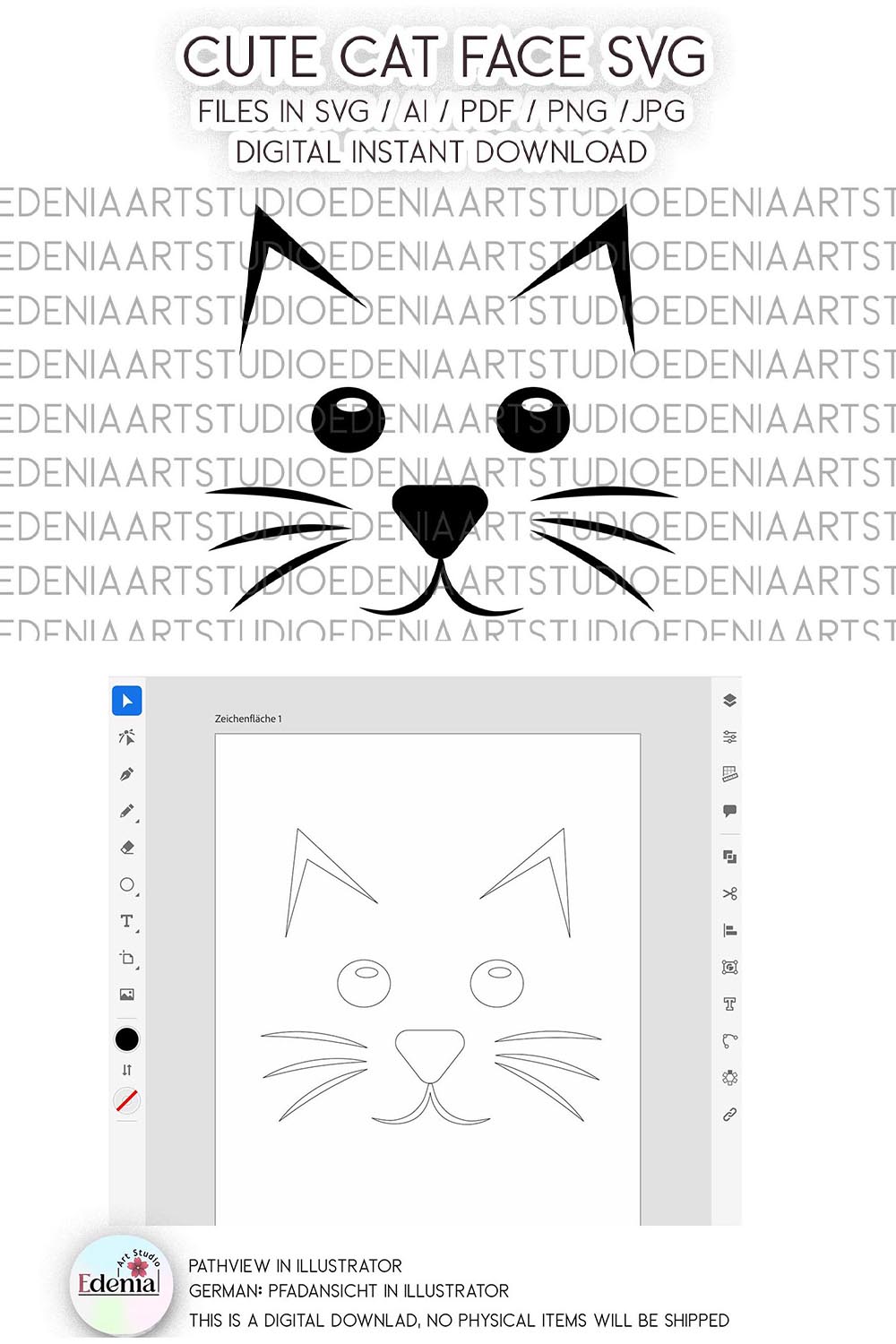 Cute Cat Face SVG AI PDF Sublimation Vector Bundle pinterest preview image.