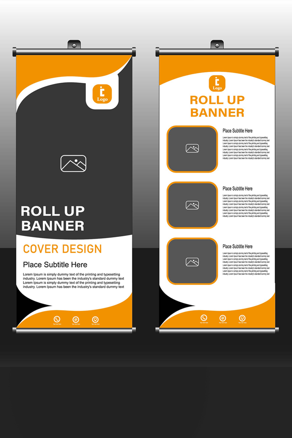 Roll up banner stand design template, modern roll up banner, vector illustration, editable template pinterest preview image.