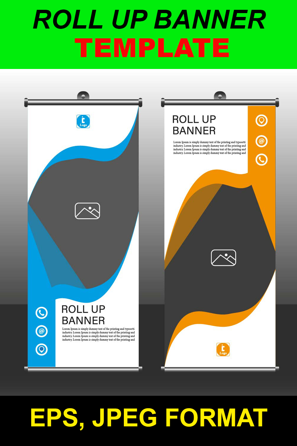 Roll up banner stand design template, modern roll up banner, vector illustration, editable template pinterest preview image.