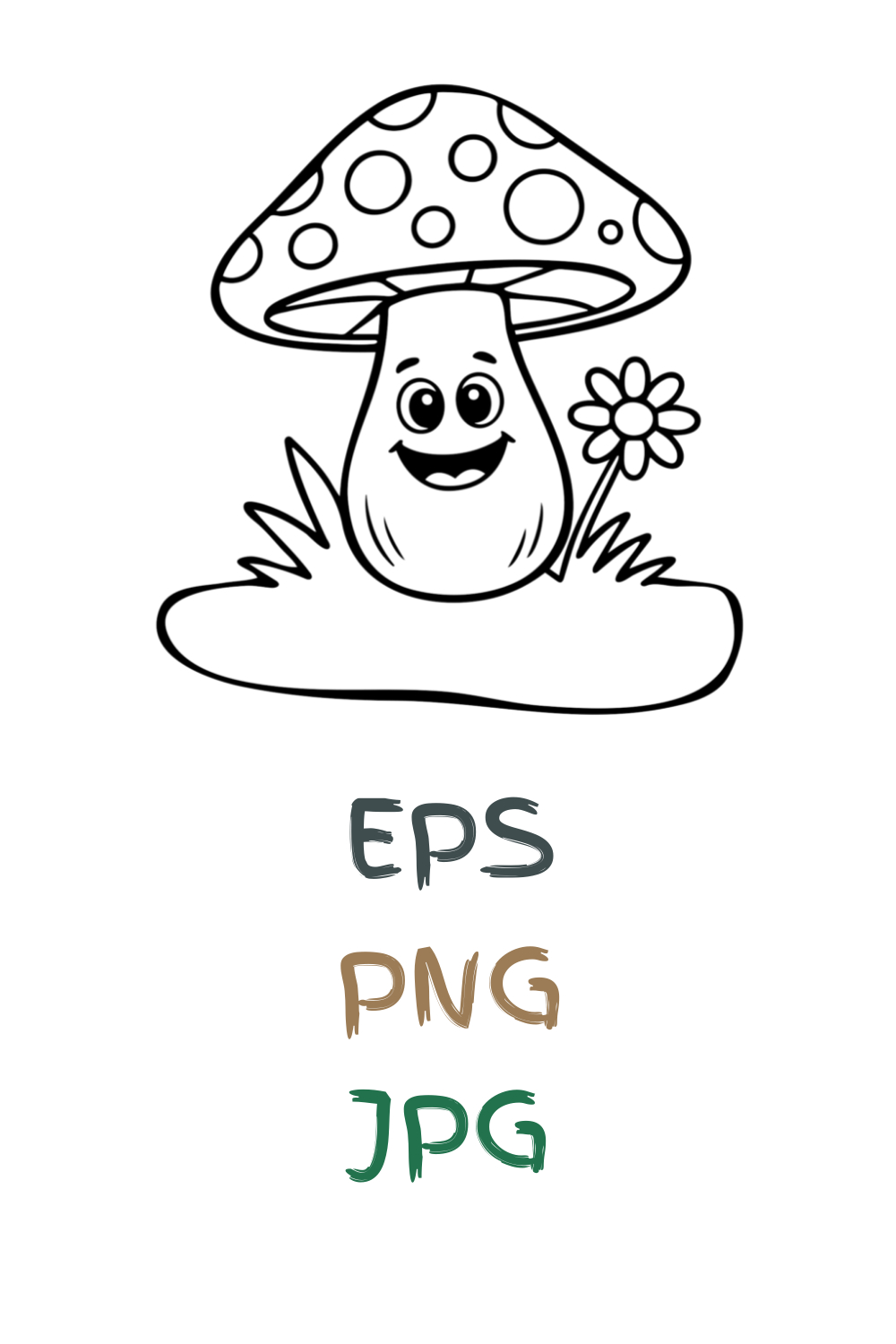 Smiling mushroom outline art coloring book page illustration pinterest preview image.