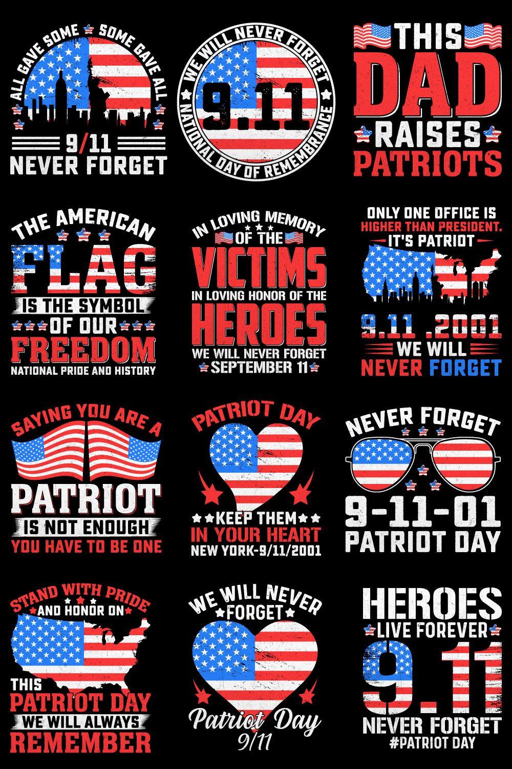 20th Patriot Day T Shirt Design Bundle 1 pinterest preview image.