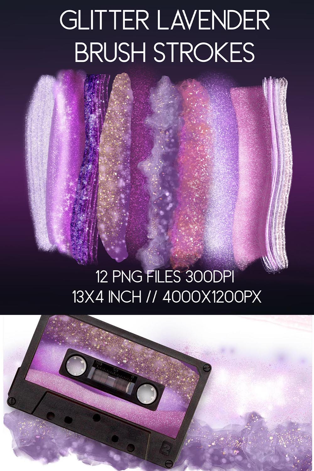Glitter Lavender Brush Strokes Sublimation Clipart PNG pinterest preview image.