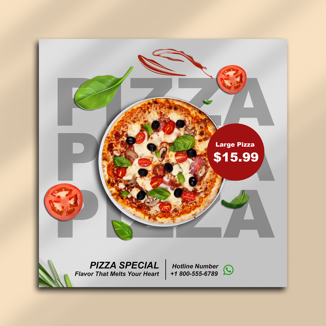 Delicious Pizza Promo Social Media PSD Template – 2000x2000 px preview image.