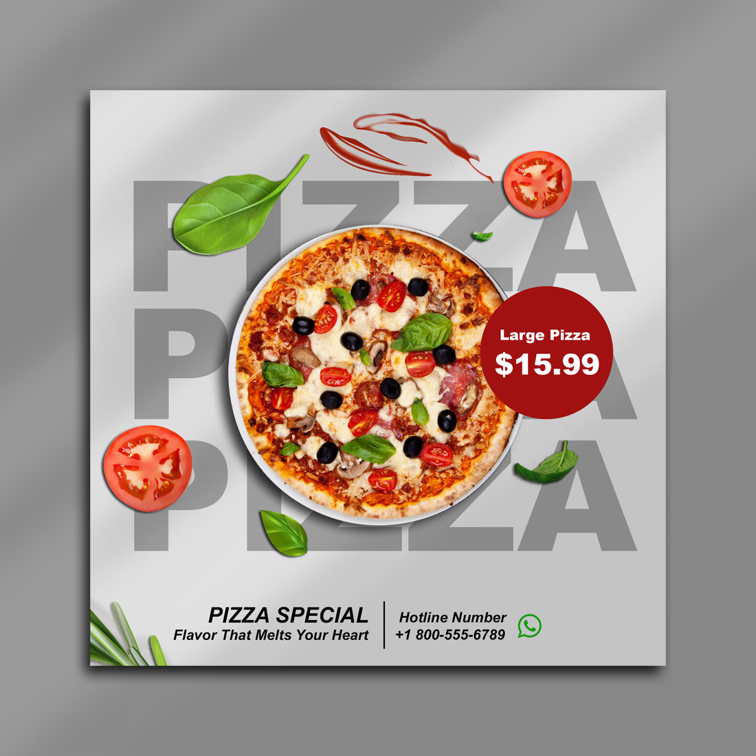Delicious Pizza Promo Social Media PSD Template – 2000x2000 px cover image.