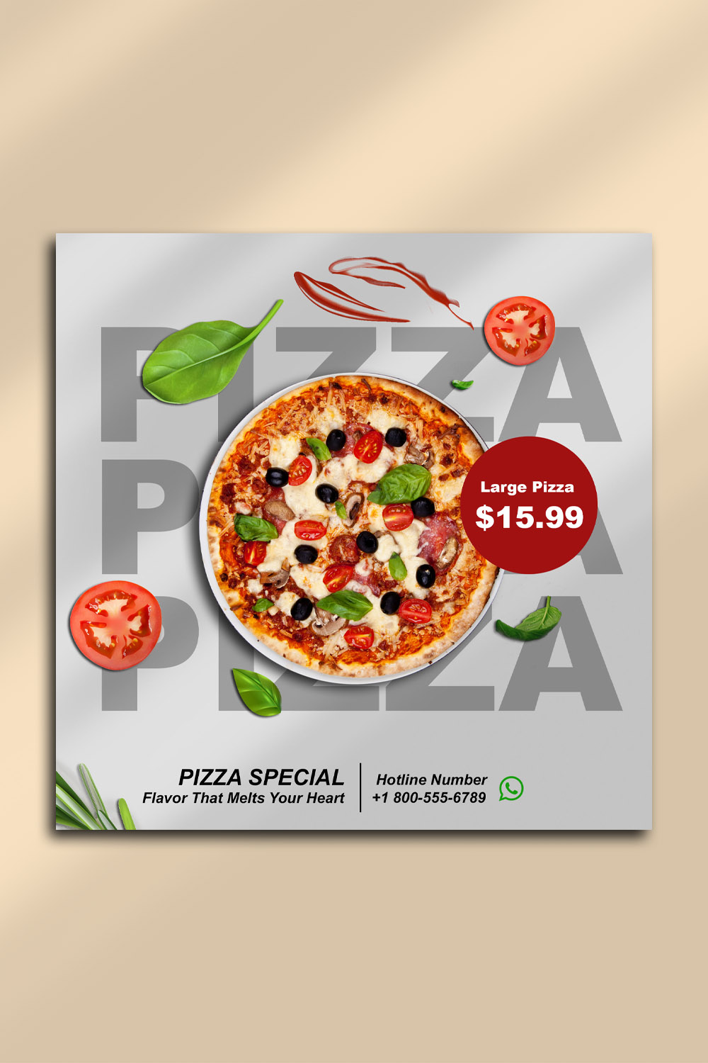 Delicious Pizza Promo Social Media PSD Template – 2000x2000 px pinterest preview image.