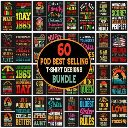 POD Best Selling T-Shirt Design Bundle cover image.