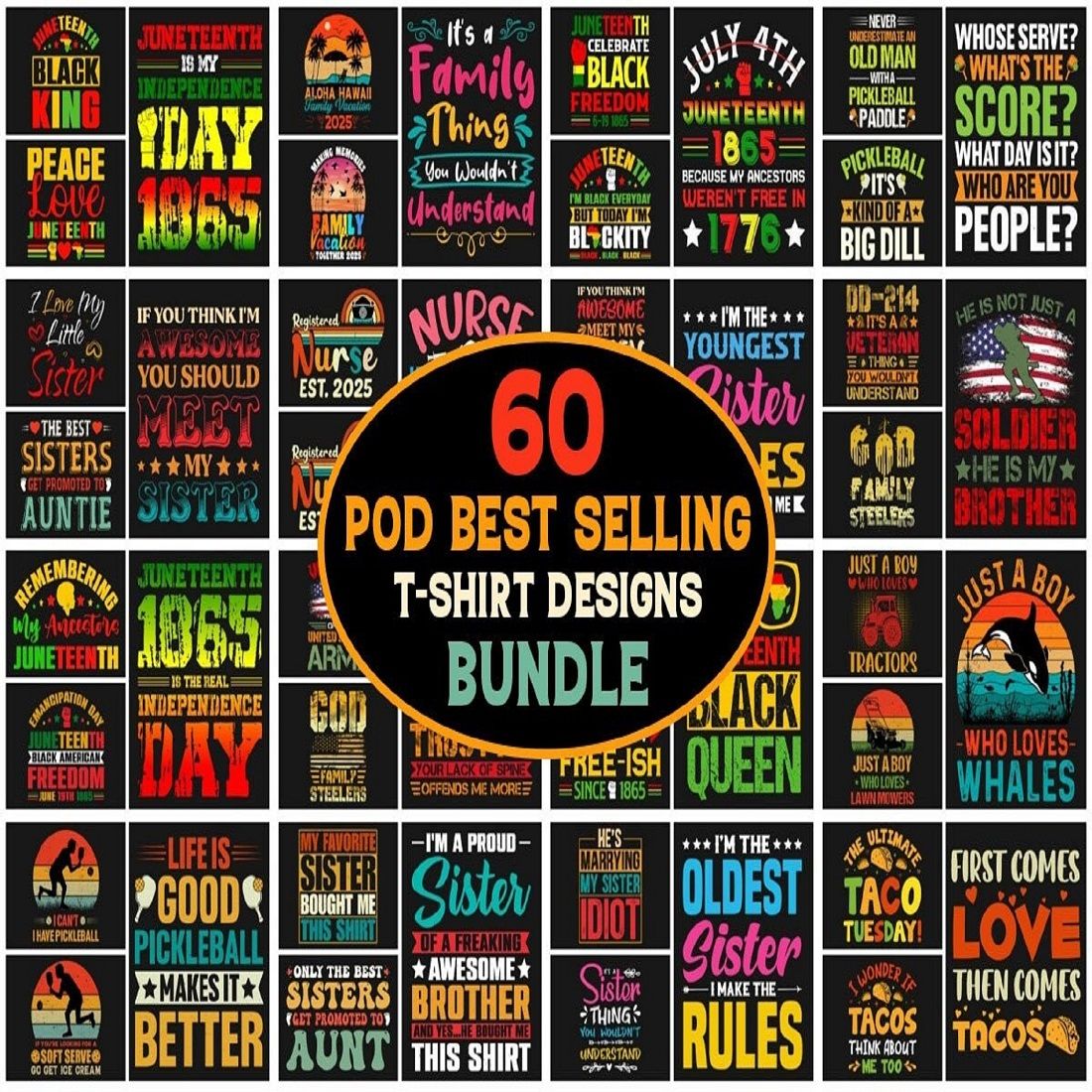 POD Best Selling T-Shirt Design Bundle cover image.