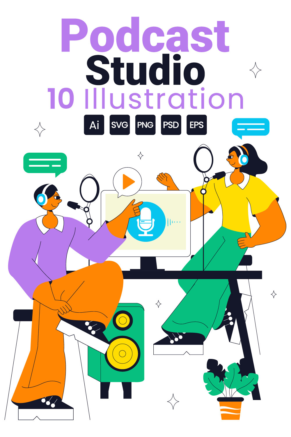 10 Podcast Studio Illustration pinterest preview image.