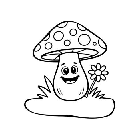Smiling mushroom outline art coloring book page illustration cover image.