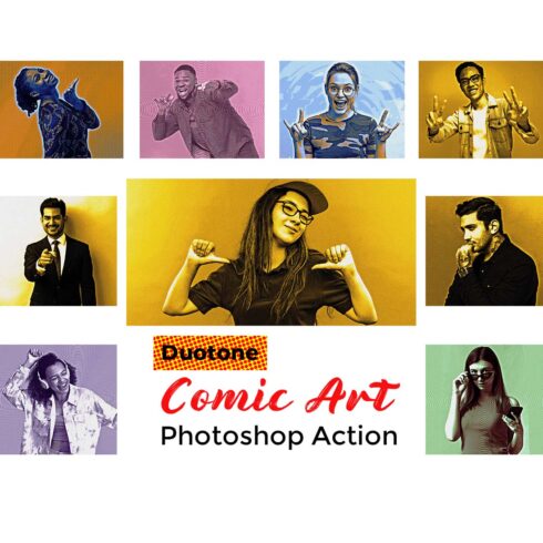 Duotone Comic Art Photoshop Action cover image.