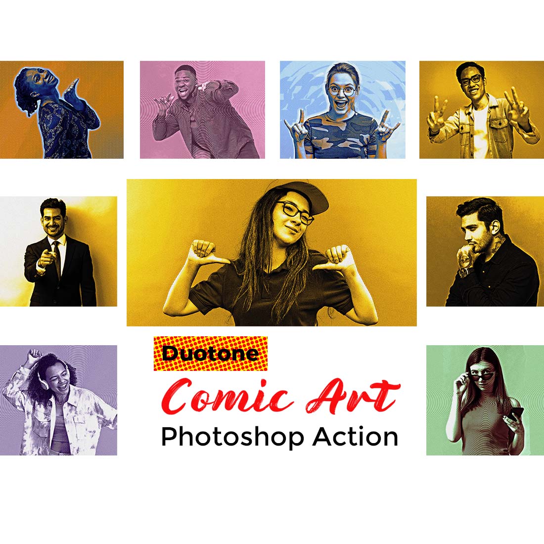 Duotone Comic Art Photoshop Action cover image.
