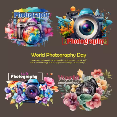 World photography day concept illustration and Gradient photo camera element cover image.