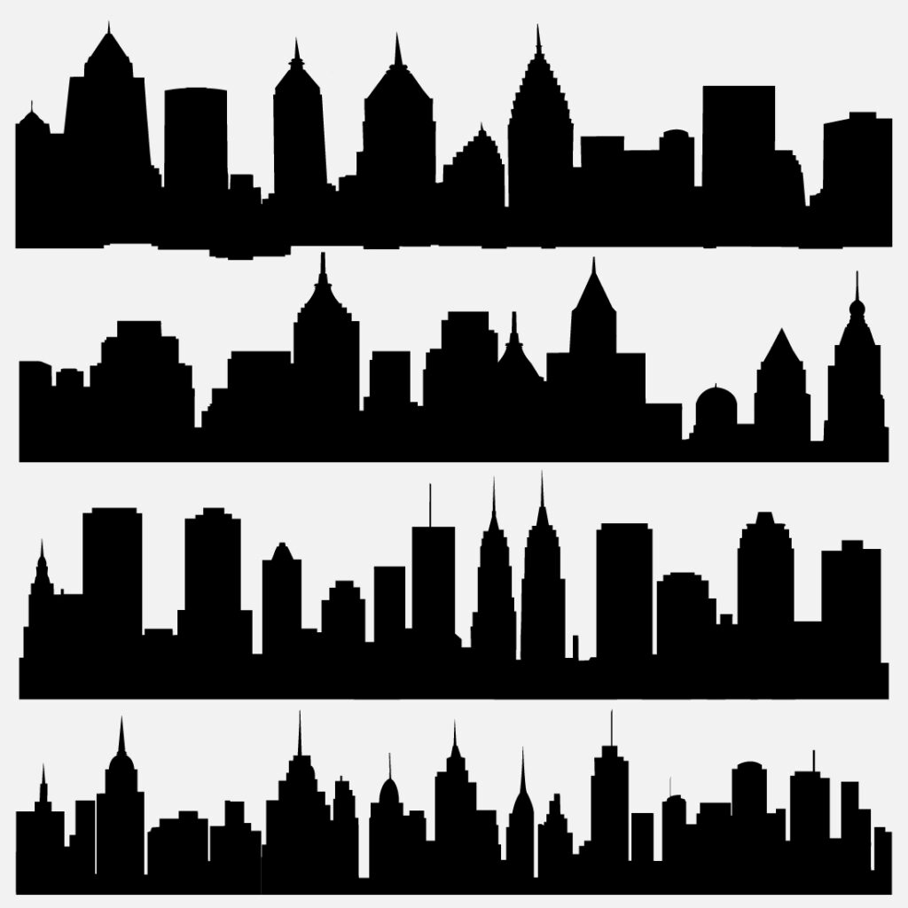 Black City Skyline Silhouette Vector in White Background Design ...