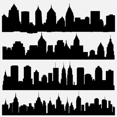 Black City Skyline Silhouette Vector in White Background Design cover image.