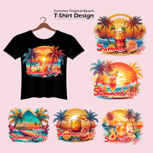 Summer holiday T-Shirt element Tropical Sunset Beach vector illustration with vintage logo illustration cover image.