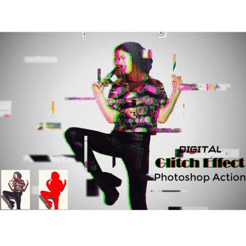 Digital Glitch Effect Photoshop Action cover image.
