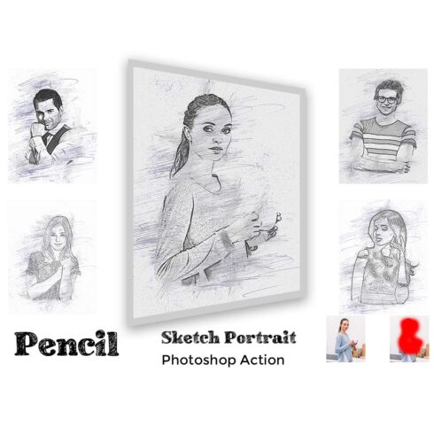Pencil Sketch Portrait Photoshop Action cover image.