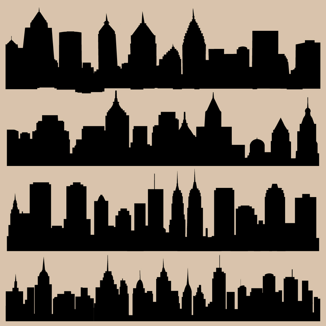 Black City Skyline Silhouette Vector in White Background Design preview image.