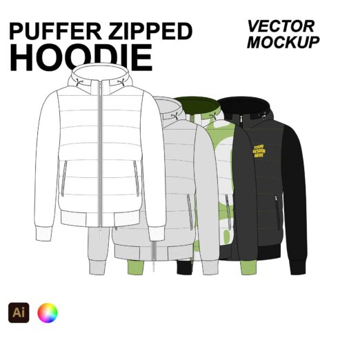 Puffer Zipped Hoodie Vector Mockup cover image.