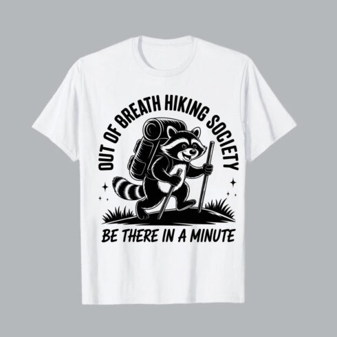 Raccoon hiker with trekking poles and backpack hiking hiking EPS PNG T shirt Design cover image.