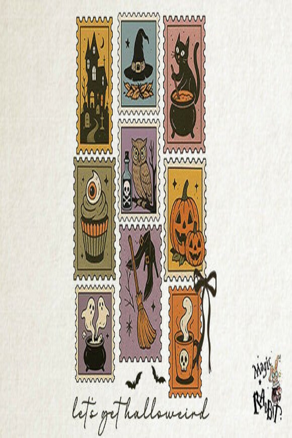 Retro Halloween Stamp Collage Png pinterest preview image.