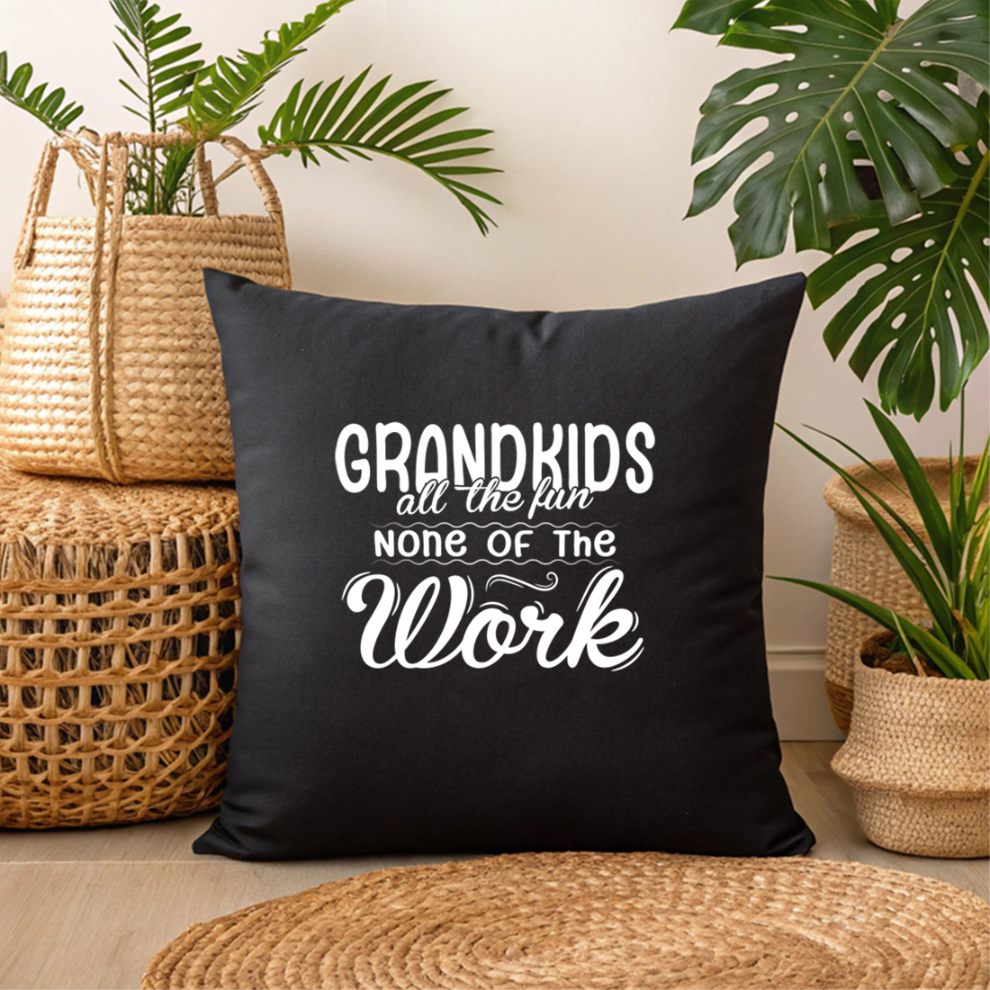 retro style grandparent humor design ideal for mugs hats and apparel. graphic design. 3 black pillow mock up 253