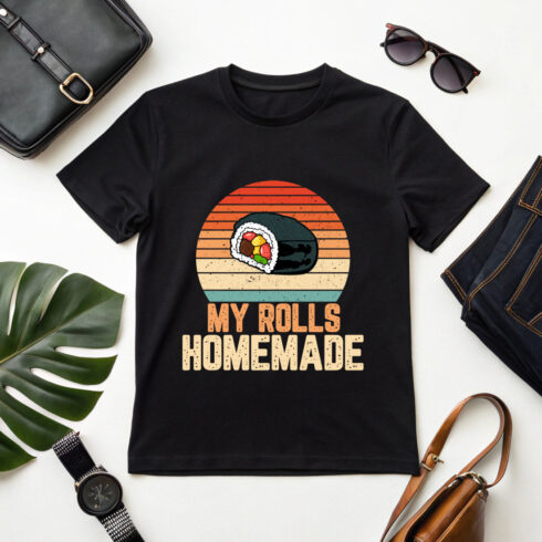 retro sushi roll Graphic design with "my rolls homemade" quote, perfect for food lovers Sushi Graphic Design cover image.