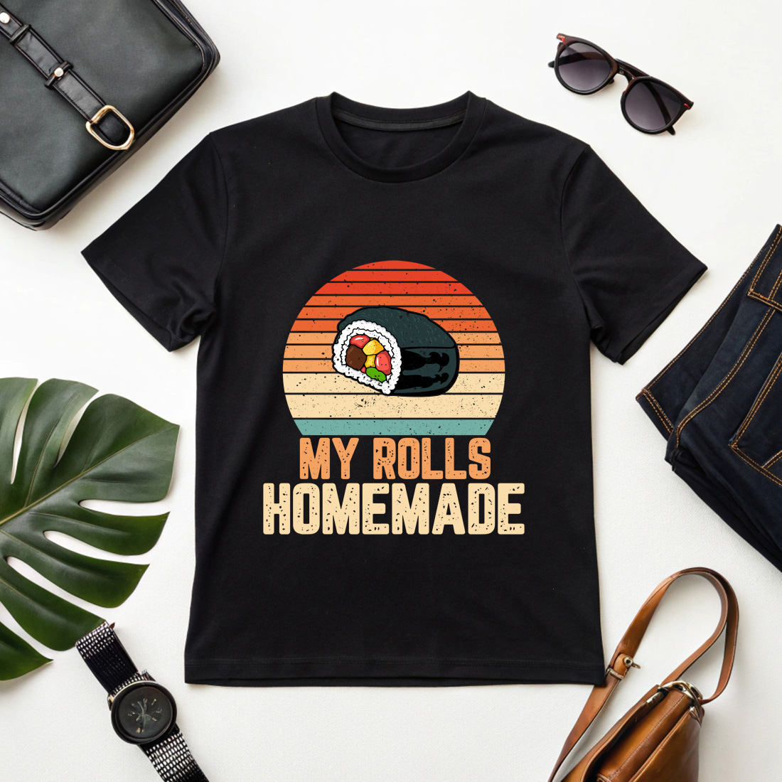 retro sushi roll Graphic design with "my rolls homemade" quote, perfect for food lovers Sushi Graphic Design cover image.