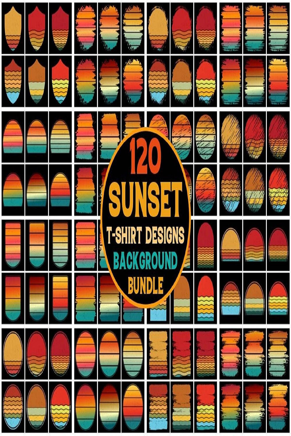 Retro Vintage Sunset Grunge Background Bundle pinterest preview image.