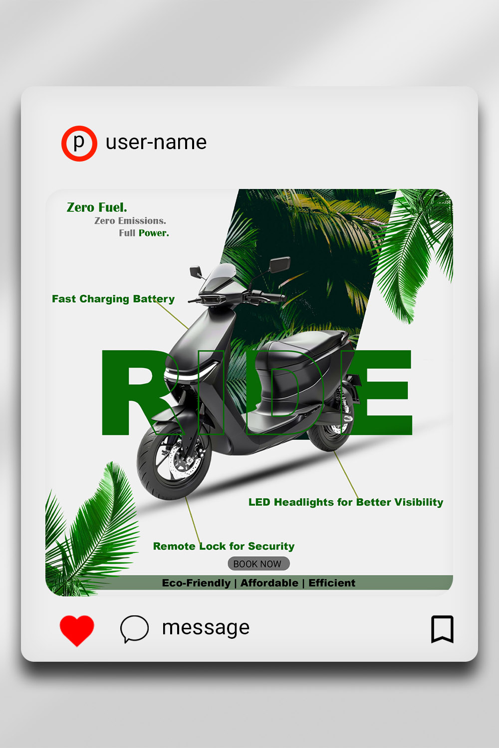 Electric Scooter Promo PSD Template – Eco-Friendly Ride Design pinterest preview image.