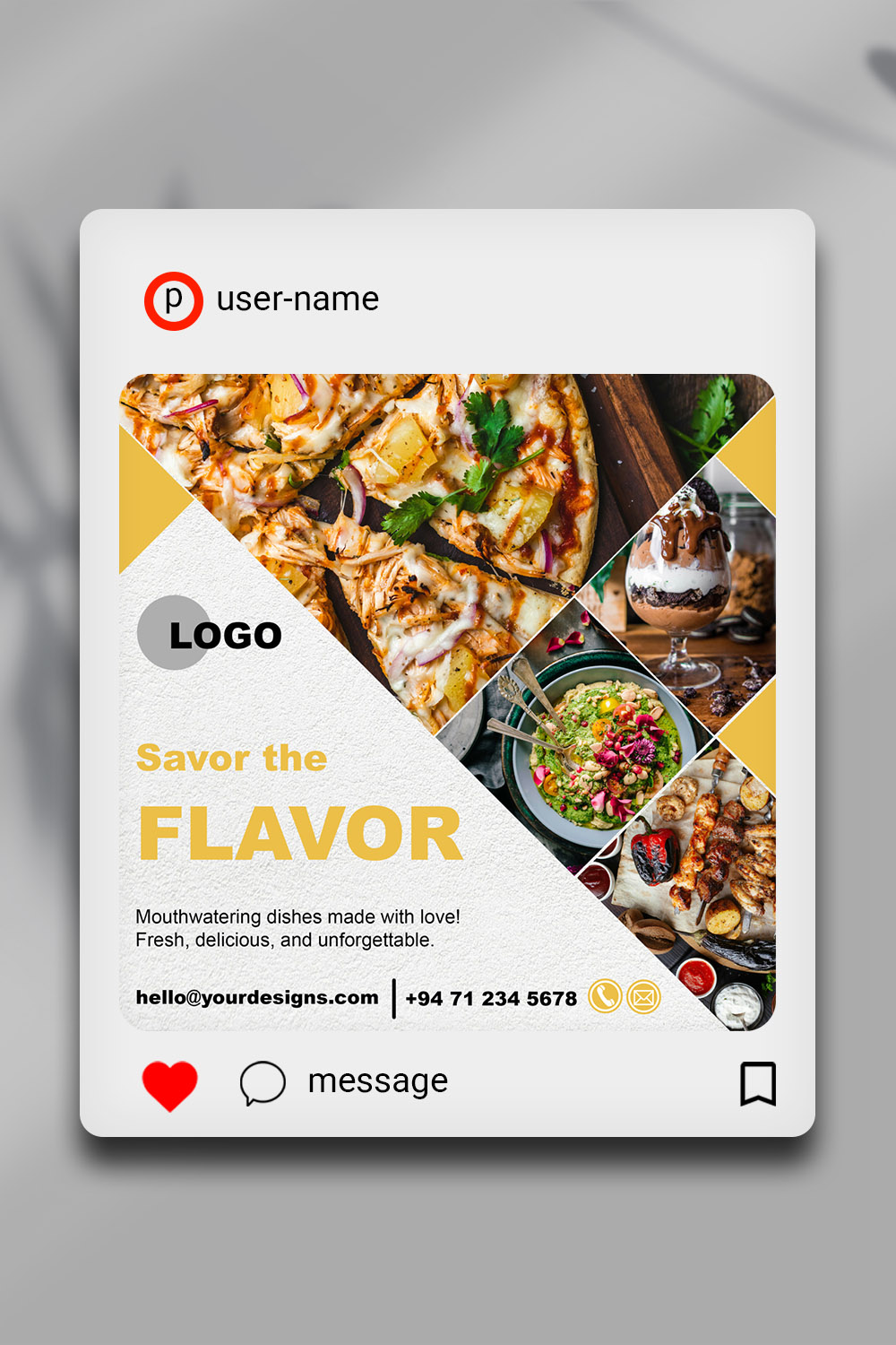 Savor the Flavor – Restaurant Food Menu Social Media PSD Template pinterest preview image.