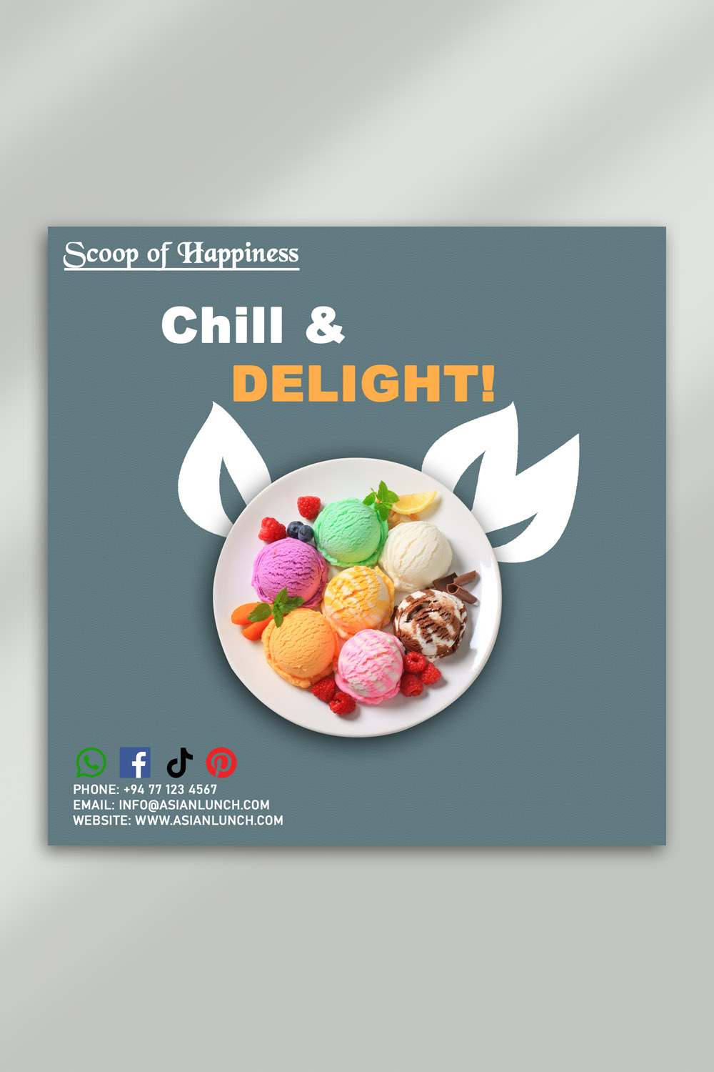 Scoop of Happiness – Ice Cream Social Media PSD Template pinterest preview image.