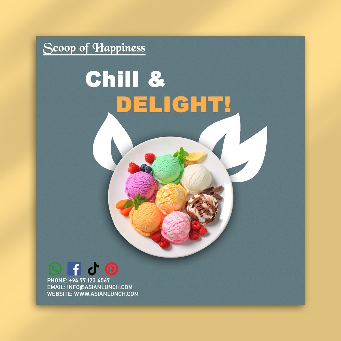 Scoop of Happiness – Ice Cream Social Media PSD Template preview image.