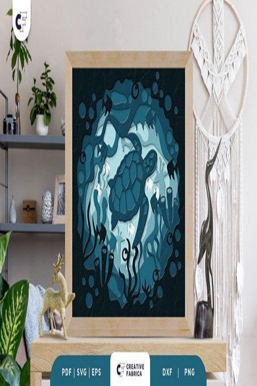 Sea Turtle 3D Shadow Box Paper Cut pinterest preview image.