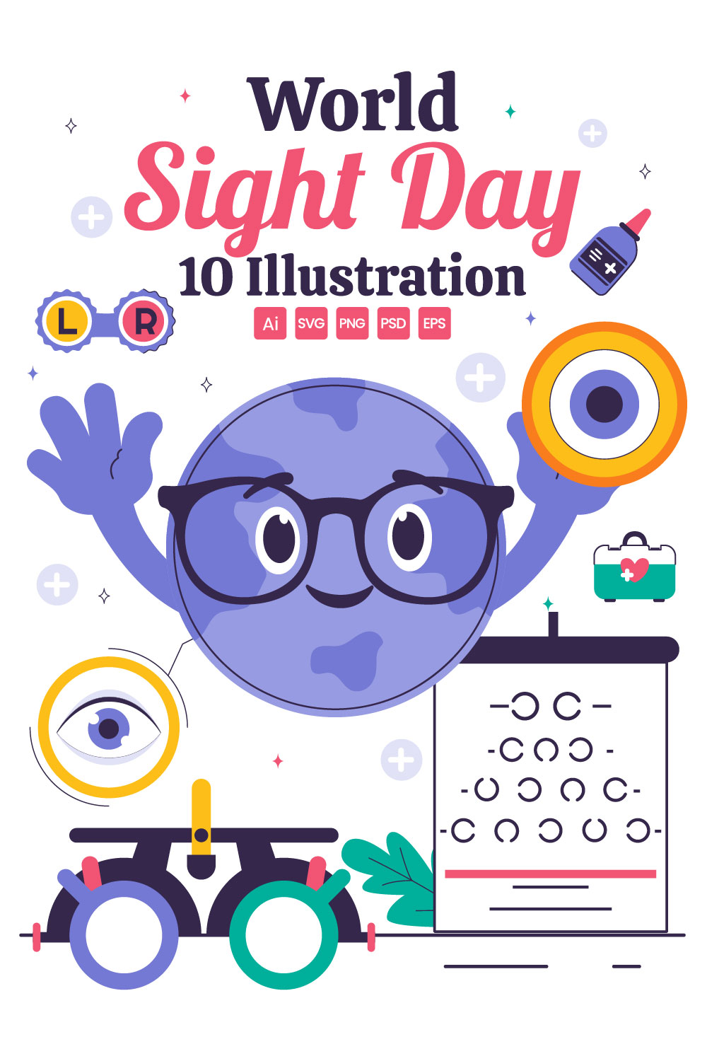 10 World Sight Day Illustration pinterest preview image.