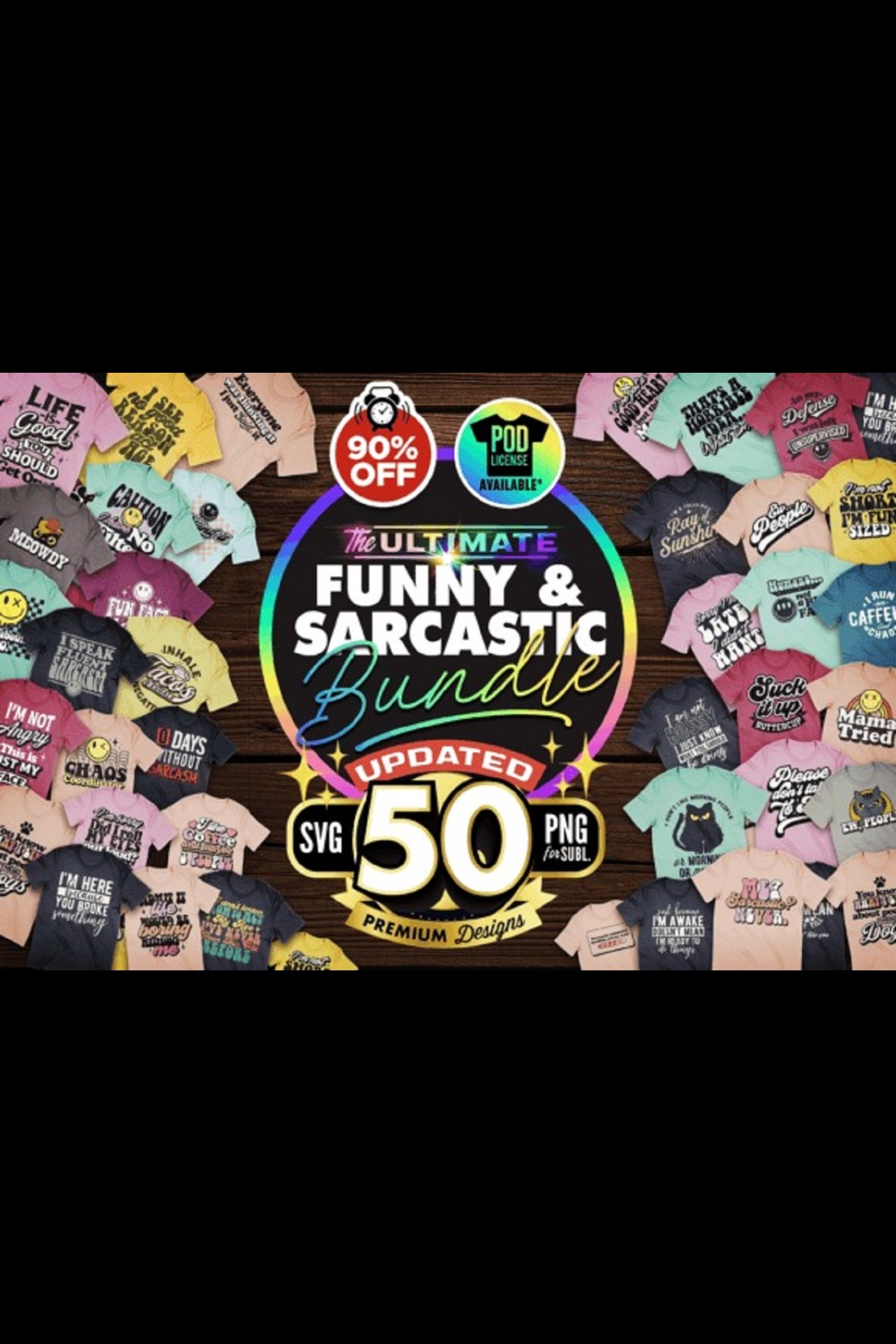 The Mega Sarcastic T-shirt Bundle SVG pinterest preview image.