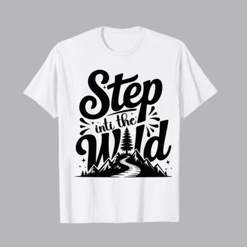 Step into the wild mountain adventure black white hiking EPS PNG T shirt Design cover image.