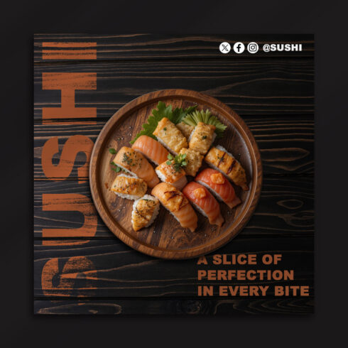 Elegant Sushi Social Media Post PSD Template cover image.