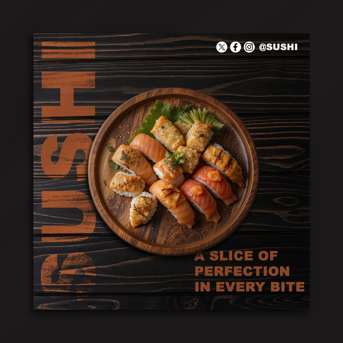 Elegant Sushi Social Media Post PSD Template cover image.