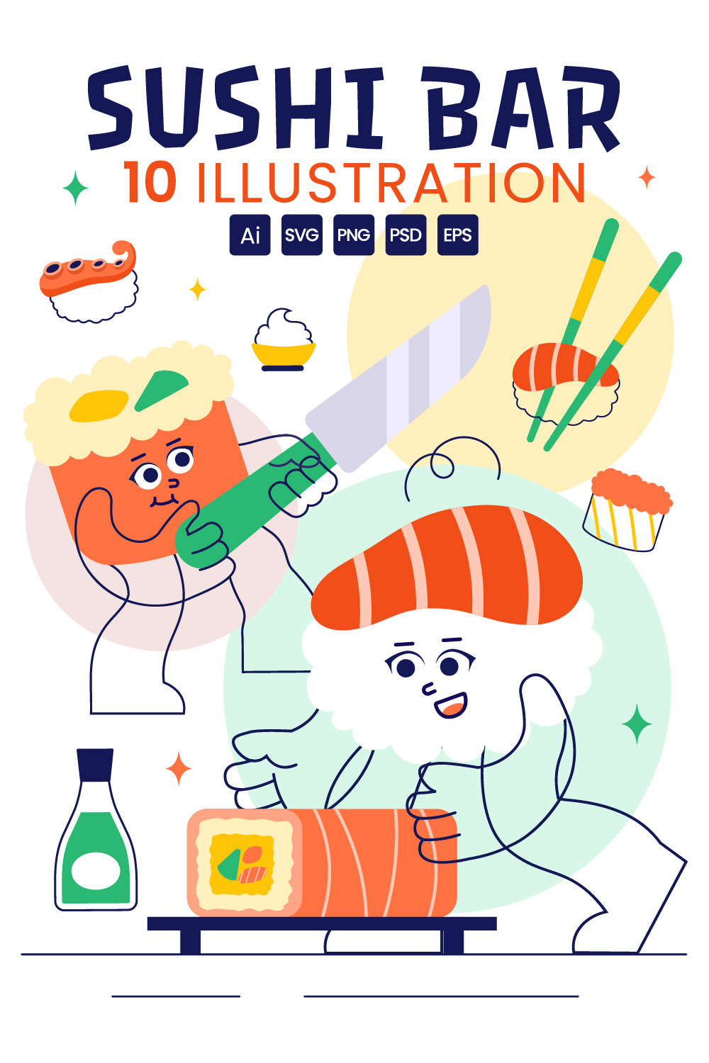 10 Sushi Bar Illustration pinterest preview image.
