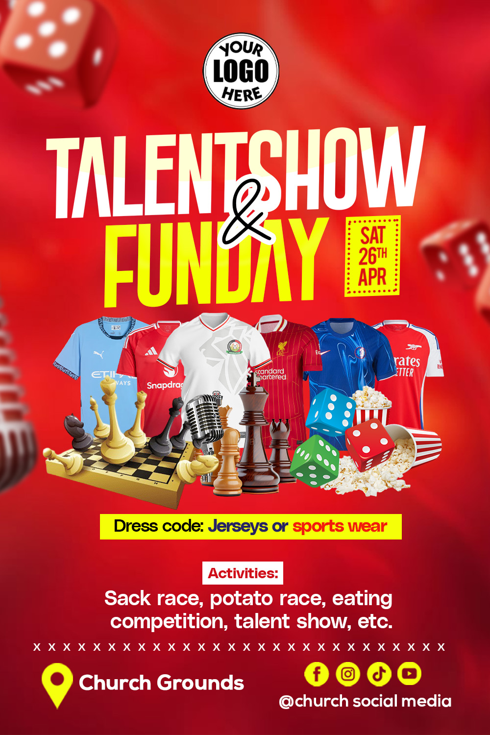Church flyer template, Sports day flyer template, Talents show flyer template, Youth day Flyer template pinterest preview image.