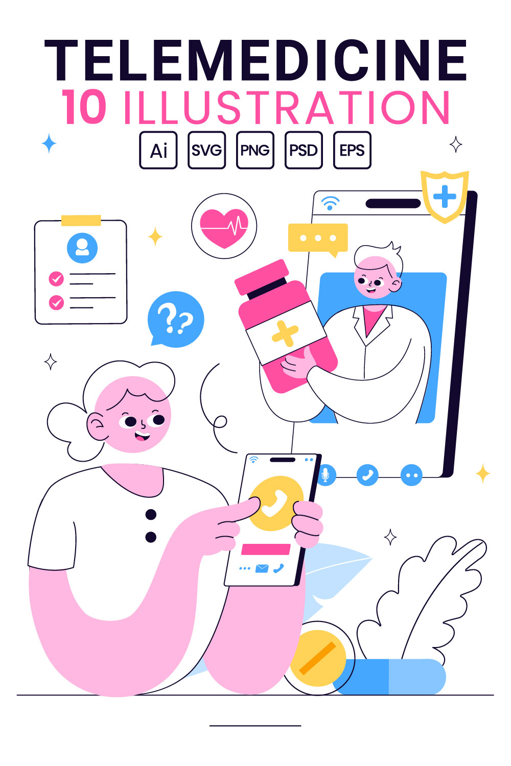 10 Telemedicine Illustration pinterest preview image.