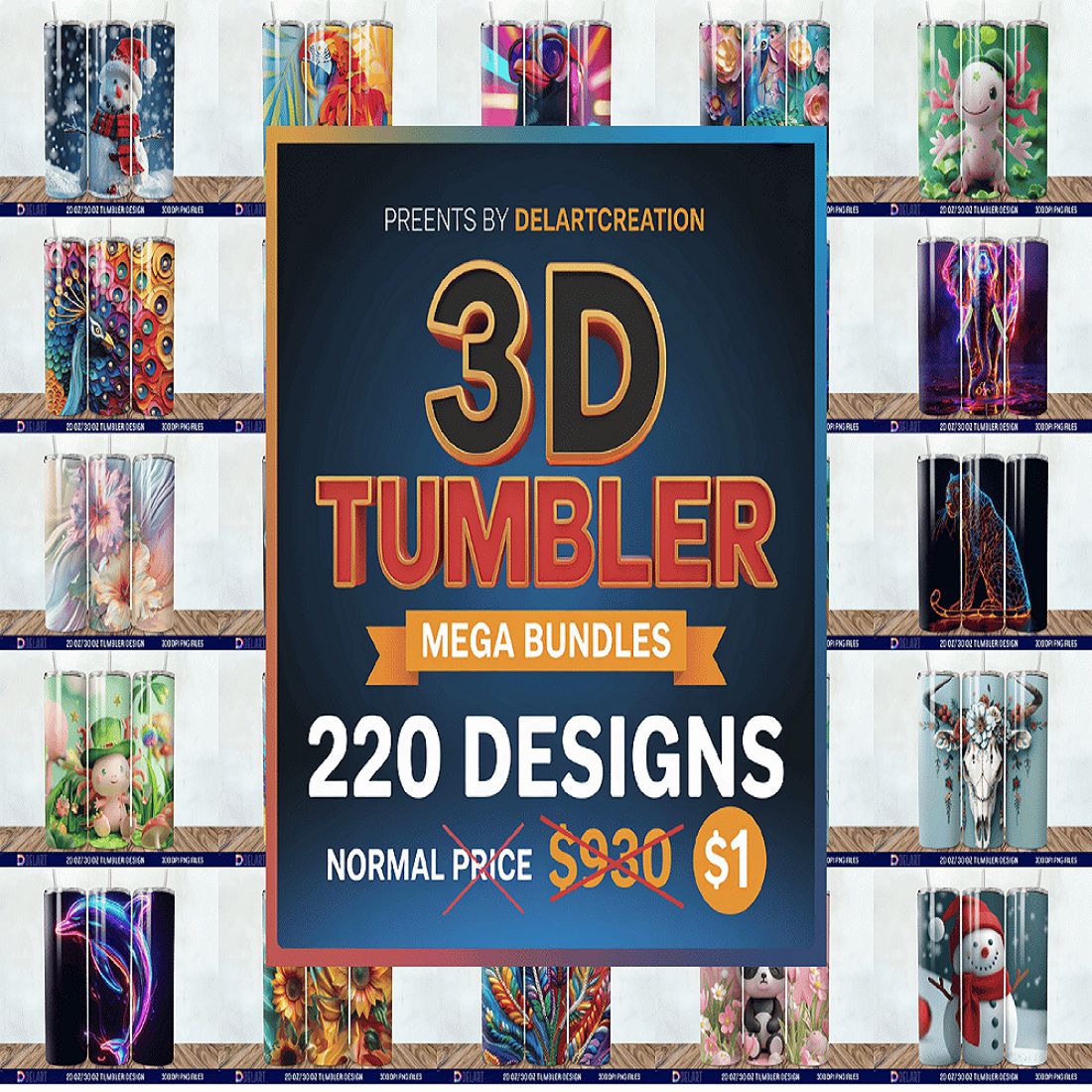 The 3d Mega Tumbler Wrap PNG Bundle cover image.