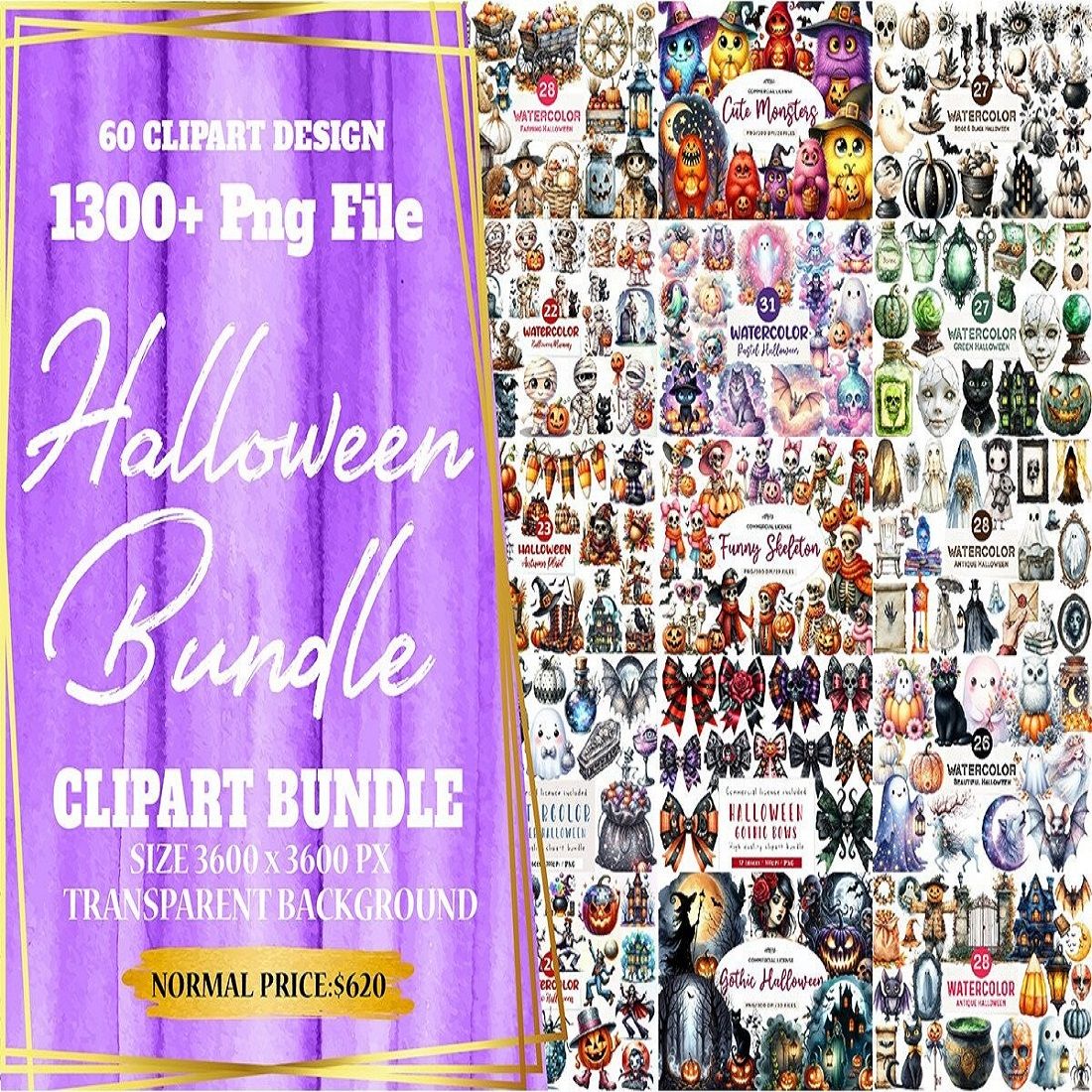 The Big Halloween Clipart PNG Bundle cover image.