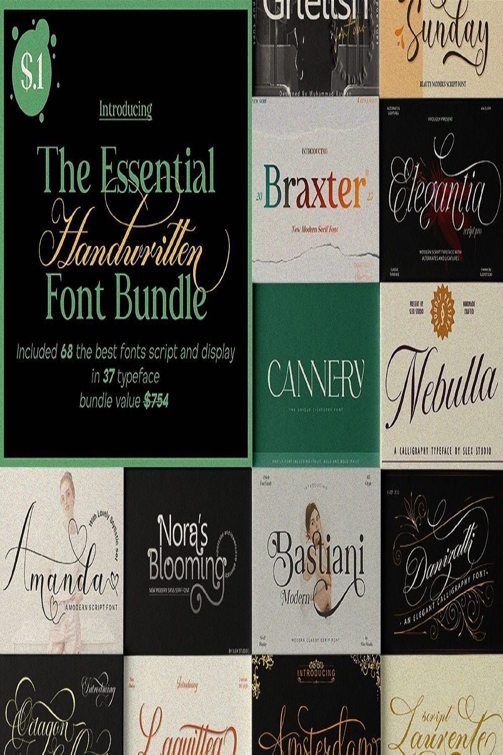 The Essential Font Bundle pinterest preview image.