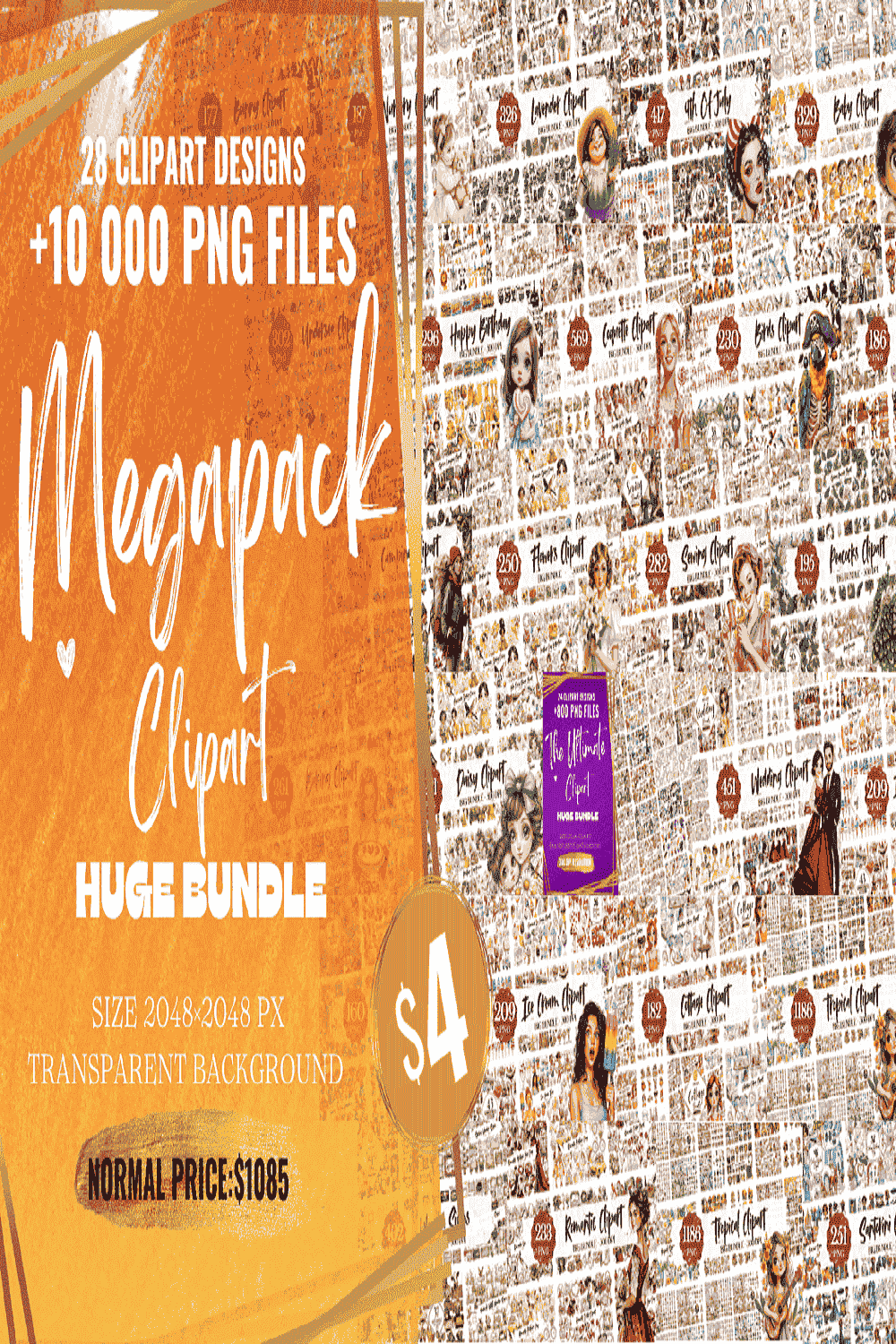 The Megapack Clipart Huge Bundle pinterest preview image.